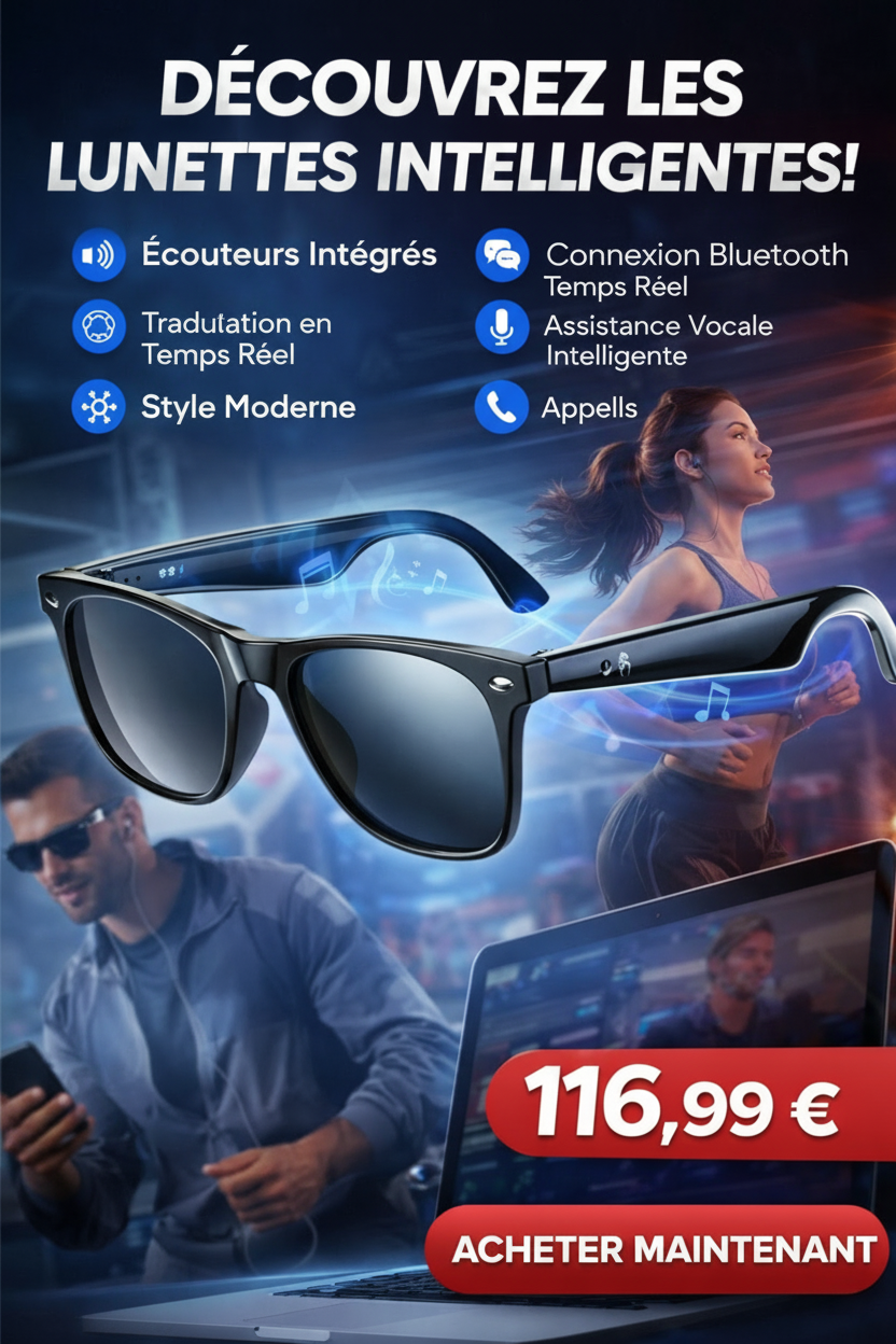 Lunettes Smart LIGE Bluetooth - Appels Sans Fil Micro Haut-Parleurs Traduction